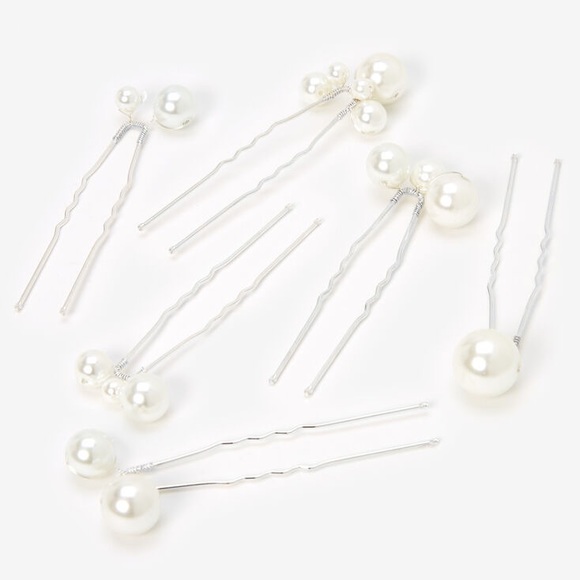 Claire's Accessories 425 Silver Bubble Pearl Hair Pins 6 Pack